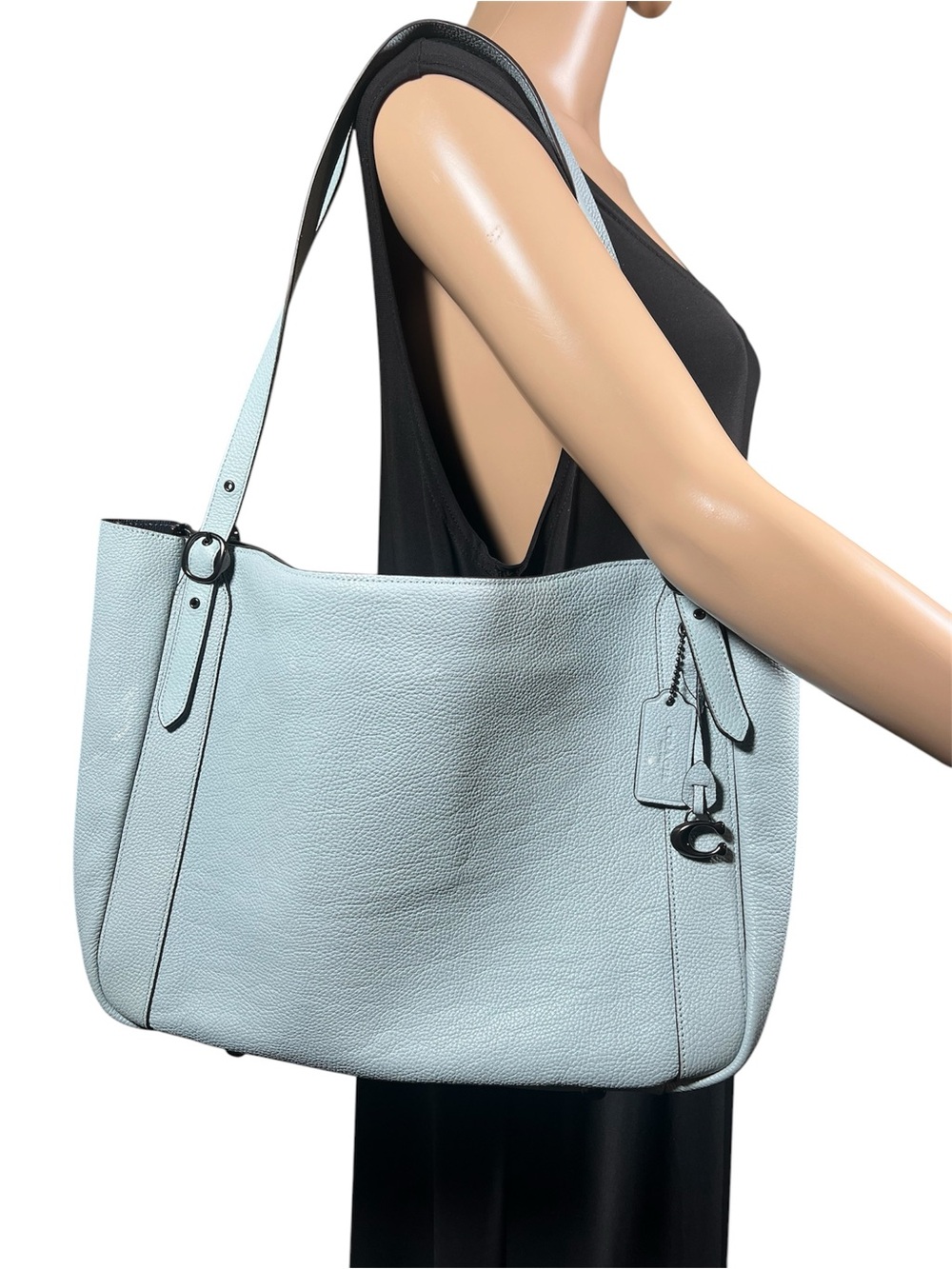 Coach Alana Tote Pebble Blue Zip Top Leather Shoulder Bag Purse C8353
